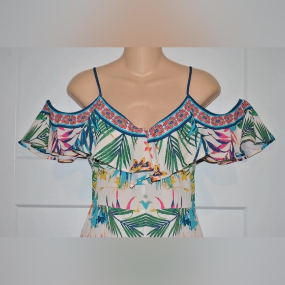 FLYING TOMATO BoHo Multi Ruffle Strappy Tropical Jumpsuit size S - Picture 3 of 6